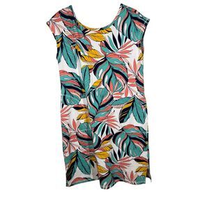 T by Talbots Womens Palm Leaf Dress Sz M UPF Resortwear Beachy Vacation Cruise